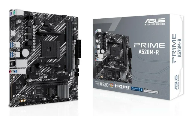 Mainboard|ASUS|AMD A520|SAM4|Micro-ATX|Memory DDR4|Memory slots 2|1xPCI-Express 3.0 1x|1xPCI-Express 3.0 16x|1xM.2|1xHDMI|2xUSB 2.0|4xUSB 3.1|2xPS/2|1xRJ45|3xAudio port|PRIMEA520M-R