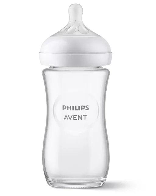 Philips Avent Natural Response stikla zīdaiņu pudelīte 240 ml, vidējas plūsmas knupītis 1m+
