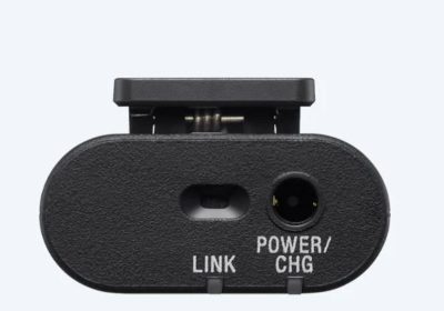 Wireless Bluetooth Microphone, ECM-W2BT, Omnidirectional; Clear, cable-free digital transmission; High-quality audio transmission from microphone to receiver; 9 hours battery life; Stable, uninterrupted audio recording; Safeguards to prevent recording failures; Product image showing the 3.5mm stereo mini-jack on top of the transmitter Expandability with 3.5mm stereo mini-jack