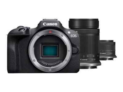 EOS R100 Mirrorless Camera + RF-S 18-45mm IS STM Lens + RF-S 55-210mm IS STM Lens, Megapixel 24.1 MP, Image stabilizer, ISO sensitivity (max) 256000, Wi-Fi, Video recording, Manual, CMOS, Black
