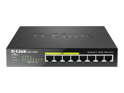8-Port Gigabit PoE Switch (4xPoE), DGS-1008P, Unmanaged, Desktop, Power supply type External