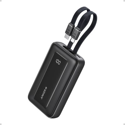 Power Bank, A1680G11, 10000 mAh, USB-C 30W, Lightning 27W, Built-In USB-C and Lightning Cables, Black