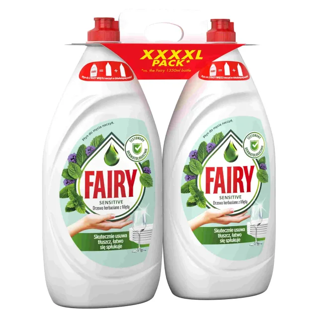 FAIRY Tea Tree&amp;Mint trauku mazgāšanas līdzeklis, komplekts, 2x1350ml