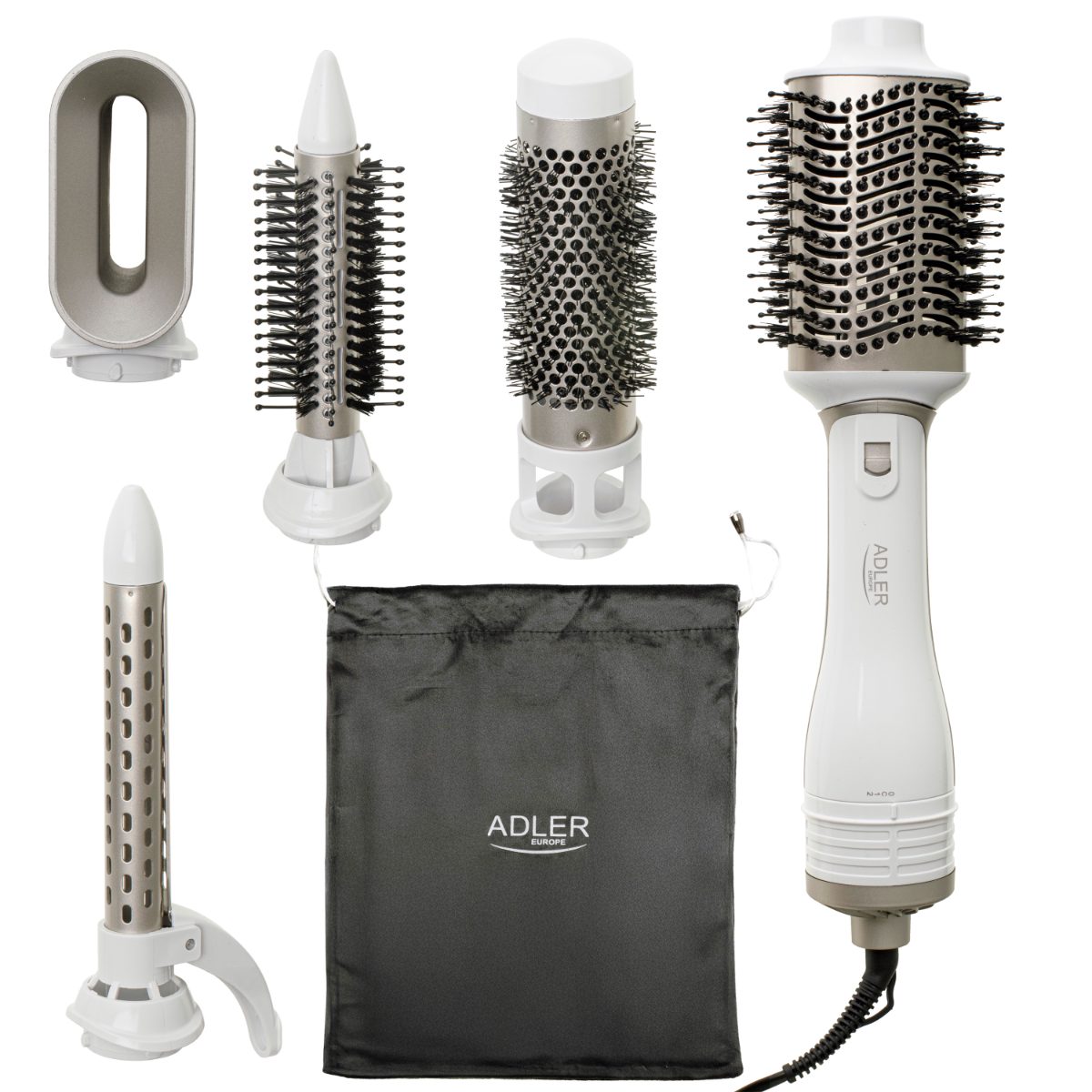 Adler 5-in-1 Curling Iron-Dryer, AD 2027, Number of heating levels 2, 1200 W, White/Champagne