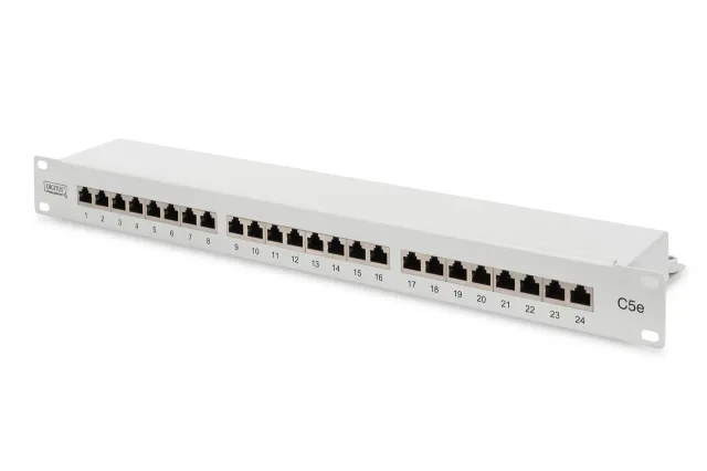 Digitus | Patch Panel | DN-91524S | 48.2 x 4.4 x 10.9 cm | Category: CAT 5e; Ports: 24 x RJ45; Retention strength: 7.7 kg; Insertion force: 30N max | White