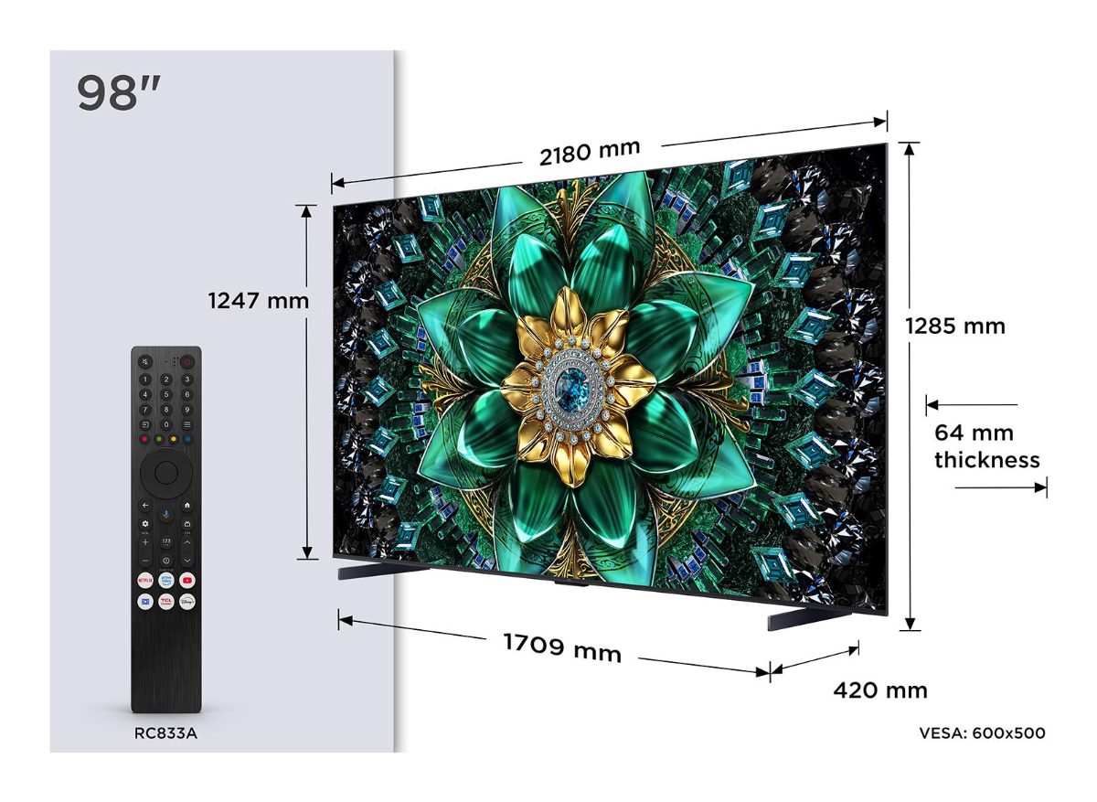 TV Set, TCL, 98 ", 4K Ultra HD, 3840 x 2160 pixels, Flat, 16:9, QD-Mini LED, 98Q6C