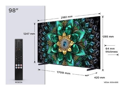 TV Set, TCL, 98 ", 4K Ultra HD, 3840 x 2160 pixels, Flat, 16:9, QD-Mini LED, 98Q6C