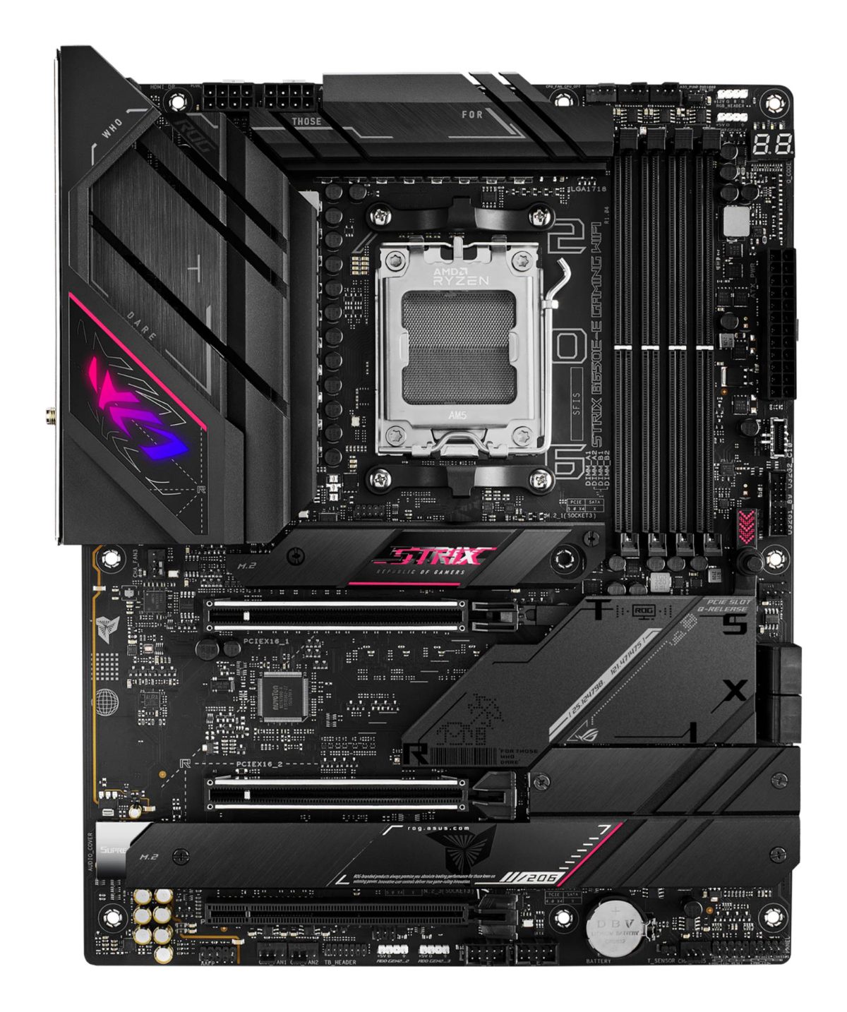Processor family Ryzen, Processor socket 1 x Socket AM5, 4 DIMM slots - DDR5, non-ECC, on-die ECC, unbuffered, Supported hard disk drive interfaces SATA-600 (RAID), 4 x M.2, Number of SATA connectors 4