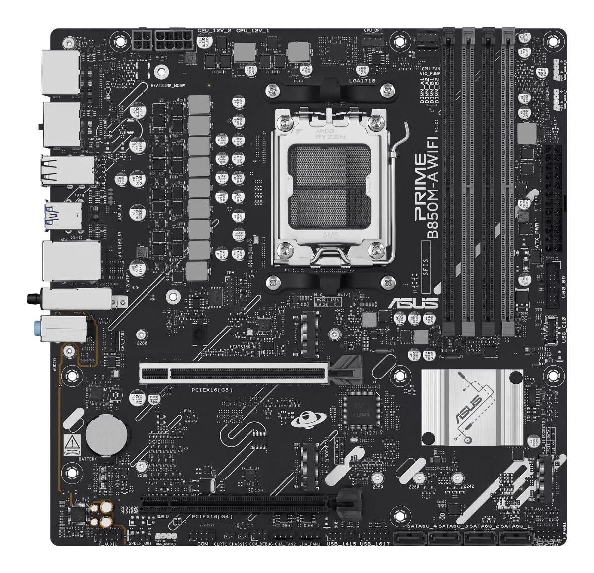 Asus PRIME B850M-A WIFI, Processor family AMD, Processor socket AM5, DDR5, Supported hard disk drive interfaces SATA, M.2, Number of SATA connectors 4