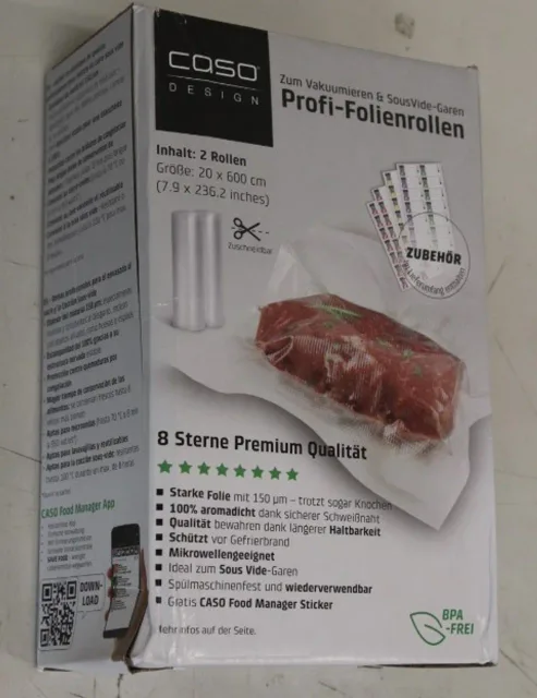 SALE OUT. Caso Roll for Vacuum sealer 20x600cm | Caso | Foil rolls | 01221 | 2 units | Dimensions (W x L) 20 x 600 cm | Transparent | DAMAGED PACKAGING