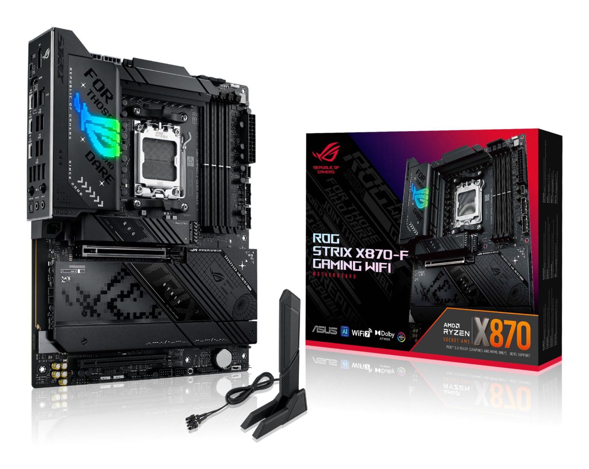 Asus ROG STRIX X870-F GAMING WIFI, Processor family AMD, Processor socket AM5, DDR5, Supported hard disk drive interfaces SATA, M.2, Number of SATA connectors 2