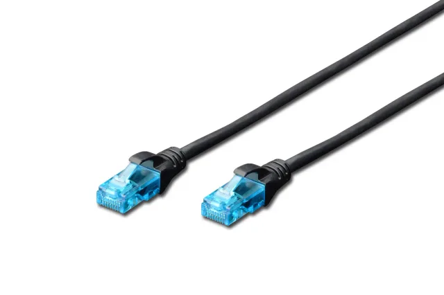 CAT 5e U-UTP | Patch cord | PVC AWG 26/7 | Boots with kink protection, strain relief and latch protection | Black | 3 m | Modular RJ45 (8/8) plug