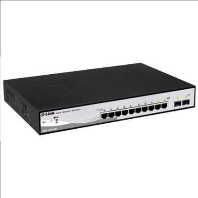 D-LINK DGS-1210-10P, Gigabit Smart III Switch with 8 10/100/1000Base-T PoE ports and 2 combo 1000Base-T/MiniGBIC (SFP) ports, 802.3x Flow Control, Port Trunking, 802.1Q VLAN, 802.1p Priority Queues, Port mirroring, Jumbo Frame support, 802.1D STP, ACL, LLDP, Cable Diagnostics, Voice VLAN, CLI, D-Link, 24 month(s)