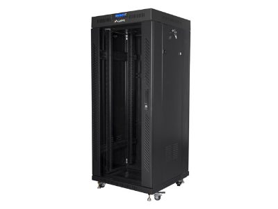 Rack cabinet 19" free-standing 27U/600x600 (flat pack) with glass door lCD V2, FF01-6627-12BL, Black