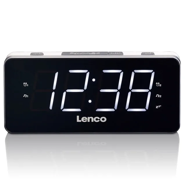 Lenco radio pulkstenis, ar lielu displeju, balts