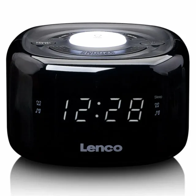 Lenco radio pulkstenis, ar nakts gaismu, balts