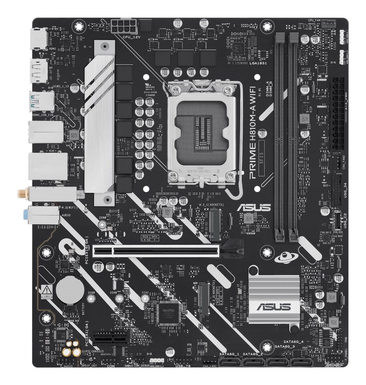 Mainboard, ASUS, Intel H810, LGA1851, Micro-ATX, Memory DDR5, Memory slots 2, PRIMEH810M-AWIFI