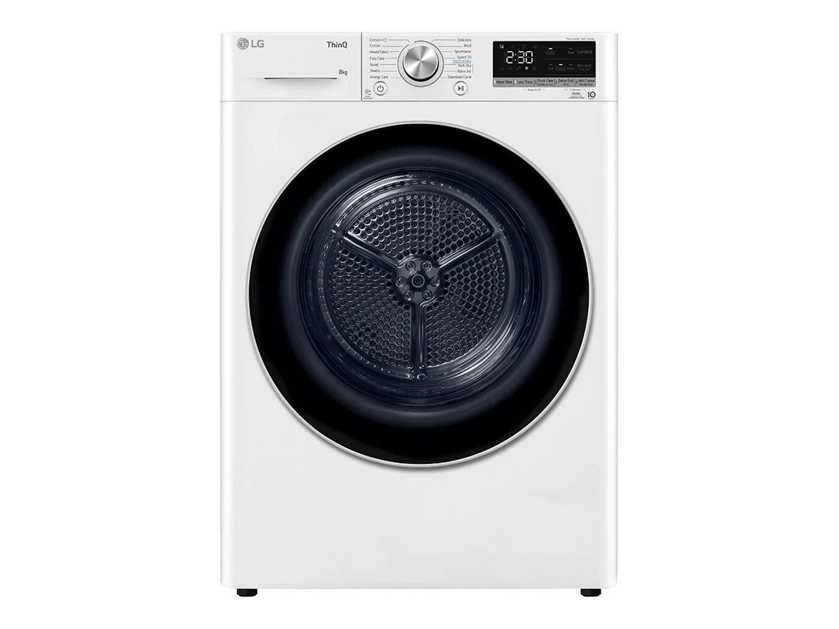 LG Dryer Machine, RH80V9AV3N, Energy efficiency class C, Front loading, 8 kg, LED, Depth 69 cm, Wi-Fi, White