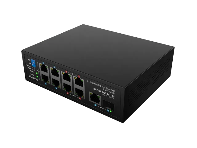 Lanberg Switch PoE 4xBT 4xAT SFP/ETH Din Unmanagment Fast Ethernet | ILFE-8P-1GE-1S-120 | Unmanaged | Din rail, Rack