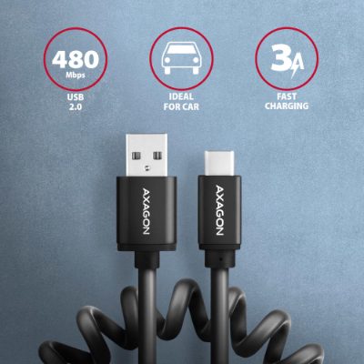 Data and charging USB 2.0 cable, 0.6 m, BUCM-AM10TB, USB-A to USB-C
