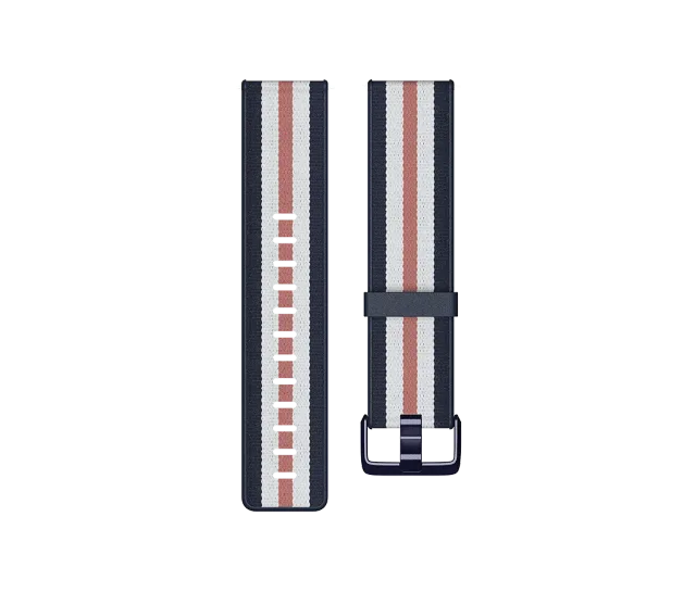 Fitbit | Versa-Lite Woven Hybrid Band, large, navy/pink | The Fitbit Versa woven hybrid band is made of polyester woven material on top and fluoroelastomer material on the bottom with an aluminium buckle. | The Fitbit Versa woven hybrid band is not water resistant.