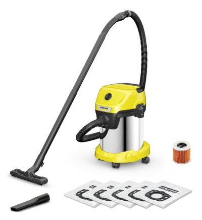 Vacuum Cleaner, KARCHER, Wet and dry vacuum cleaner WD 3 S V-17/4/20 + 4 FB, 1000 Watts, Suction power 230W, Capacity 17 l, Noise 74 dB, Yellow, Weight 4.8 kg, 1.628-152.0