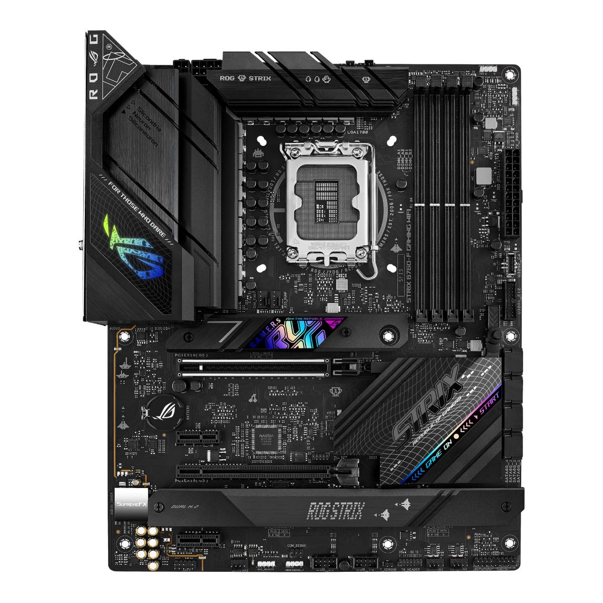 Mainboard, ASUS, Intel B760 Express, LGA1700, ATX, Memory DDR5, Memory slots 4, 2xPCI-Express 3.0 1x, 1xPCI-Express 3.0 16x, 1xPCI-Express 5.0 16x, 3xM.2, 1xHDMI, 1xDisplayPort, 7xUSB 3.2, 1xUSB-C, 1xOptical S/PDIF, 1xRJ45, 5xAudio port, STRIXB760-FGAMINGWIFI
