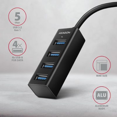 AXAGON Miniature metal four-port USB 3.2 Gen 1 hub, HUE-M1AL