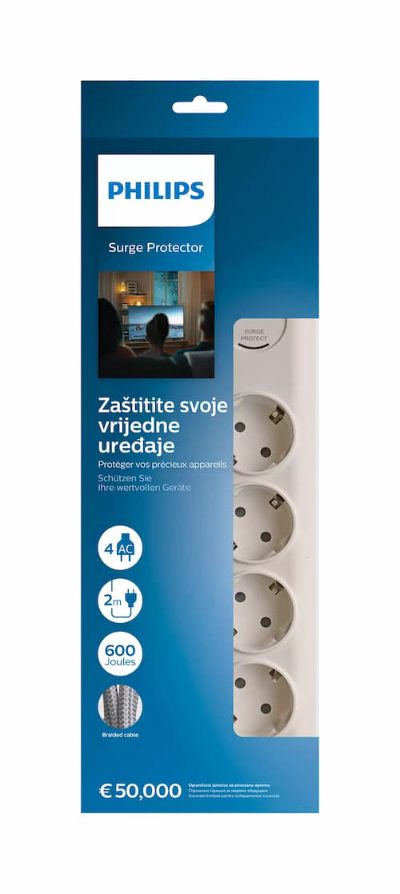 PHILIPS īssavienojuma aizsargātājs, 4 rozetes