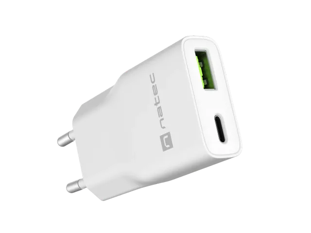 Natec Ribera USB Charger Gan Slim USB 1X USB-A + 1X USB-C 20W | NUC-2376