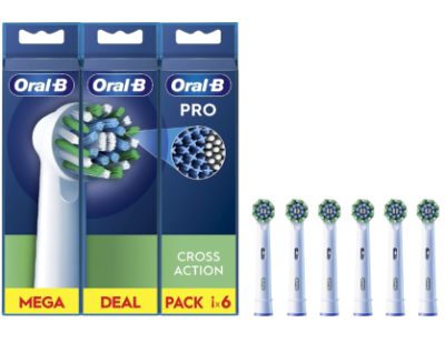 Replaceable toothbrush heads, EB50RX-6 Cross Action Pro, Heads, For adults, Number of brush heads included 6, White