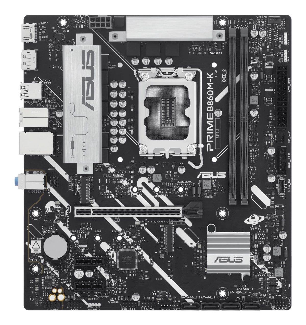 Mainboard, ASUS, Intel B860 Express, LGA1851, Micro-ATX, Memory DDR5, Memory slots 2, 2xPCI-Express 4.0 1x, 1xPCI-Express 4.0 16x, 2xM.2, 1xHDMI, 1xDisplayPort, 1xAudio-In, 1xAudio-Out, 1xMicrophone, 3xUSB 2.0, 2xUSB 3.0, 1xUSB 3.2, 1xPS/2, 1xRJ45, PRIMEB860M-K