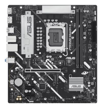 Mainboard, ASUS, Intel B860 Express, LGA1851, Micro-ATX, Memory DDR5, Memory slots 2, 2xPCI-Express 4.0 1x, 1xPCI-Express 4.0 16x, 2xM.2, 1xHDMI, 1xDisplayPort, 1xAudio-In, 1xAudio-Out, 1xMicrophone, 3xUSB 2.0, 2xUSB 3.0, 1xUSB 3.2, 1xPS/2, 1xRJ45, PRIMEB860M-K