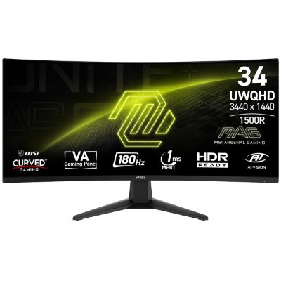 LCD Monitor, MSI, MAG 346CQ, 34", Gaming/Curved, Panel VA, 3440x1440, 16:9, 180 Hz, 1 ms, MAG346CQ
