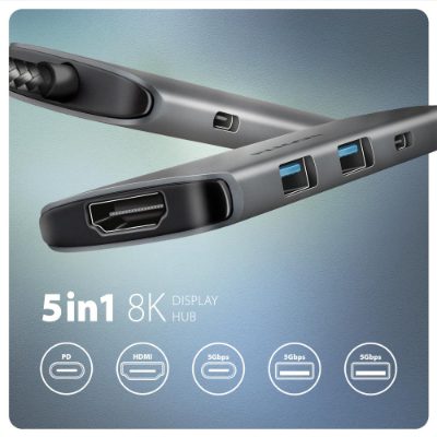 AXAGON USB-C 5Gbps 5in1 8K Hub, HMC-5H8K