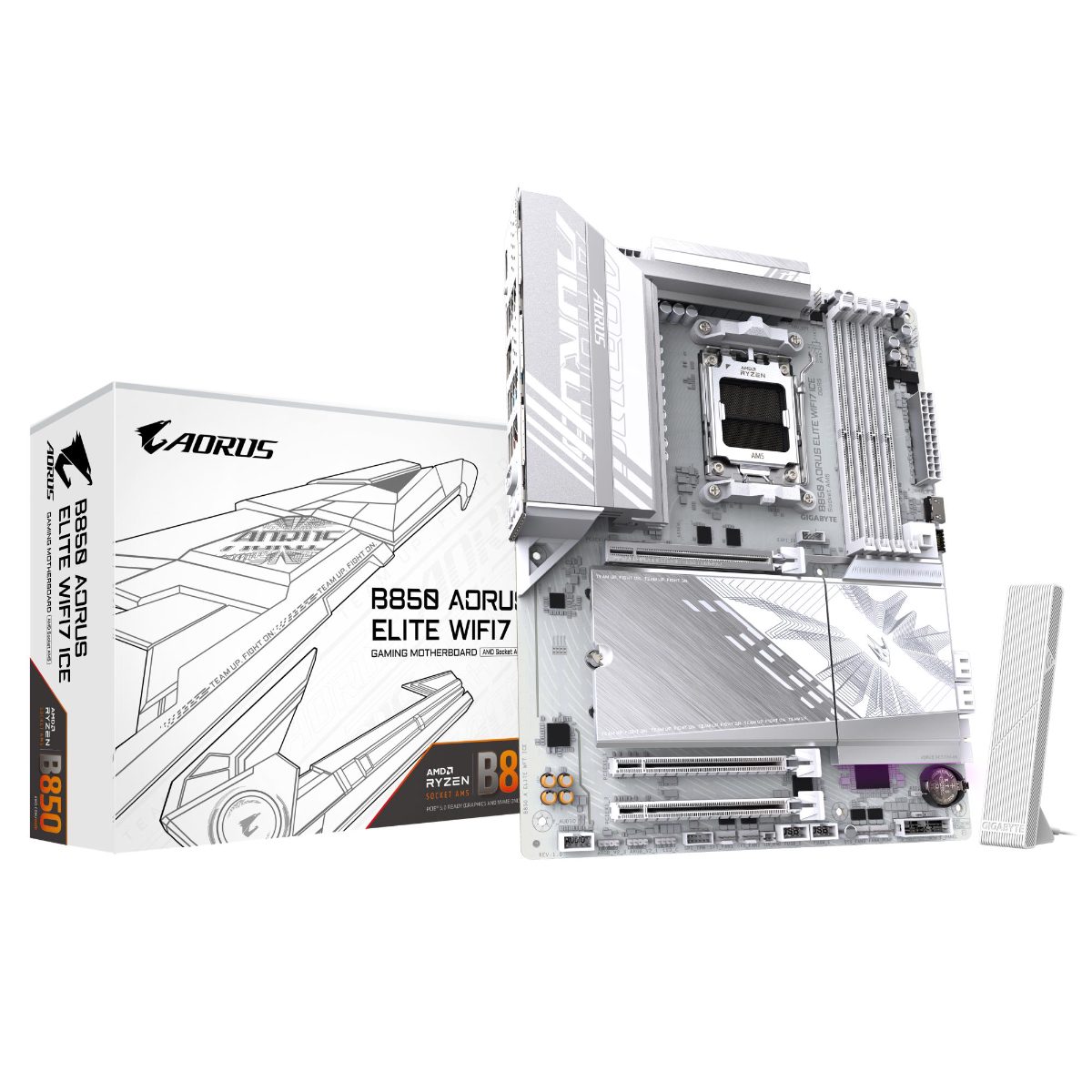 Gigabyte B850 A ELITE WF7 ICE, Processor family AMD, Processor socket AM5, DDR5, Supported hard disk drive interfaces SATA, M.2, Number of SATA connectors 4