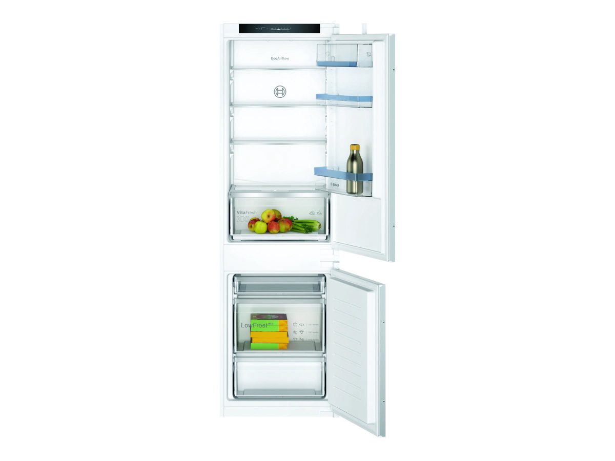Refrigerator, KIV86VSE0, Energy efficiency class E, Built-in, Combi, Height 177.2 cm, Fridge net capacity 183 L, Freezer net capacity 84 L, Display, 35 dB, White