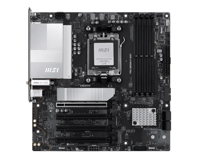 MSI PRO B850M-P WIFI | Processor family AMD B850 | Processor socket AM5 | DDR5 | Supported hard disk drive interfaces SATA, M.2 | Number of SATA connectors 4