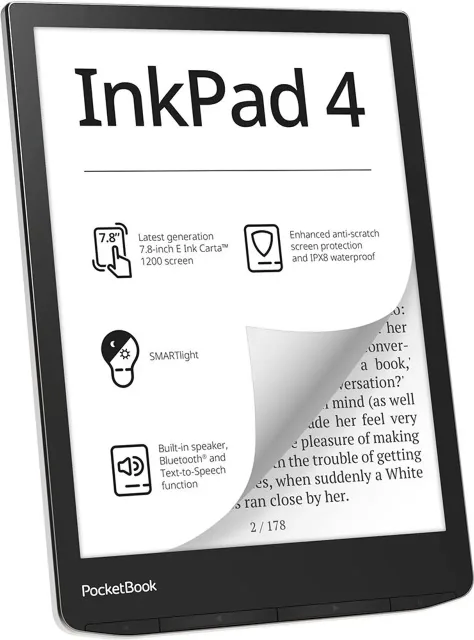 E-Reader|POCKETBOOK|InkPad 4|7.8"|1872x1404|1xAudio-Out|1xUSB-C|Micro SD|Wireless LAN|Bluetooth|PB743G-U-WW
