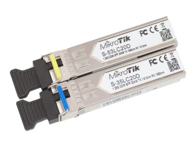 MikroTik Pair of SFP modules S-3553LC20D (S-35LC20D 1.25G SM 20km T1310nm/R1550nm + S-53LC20D 1.25G SM 20km T1550nm/R1310nm), MikroTik, Maximum transfer distance 20000 m