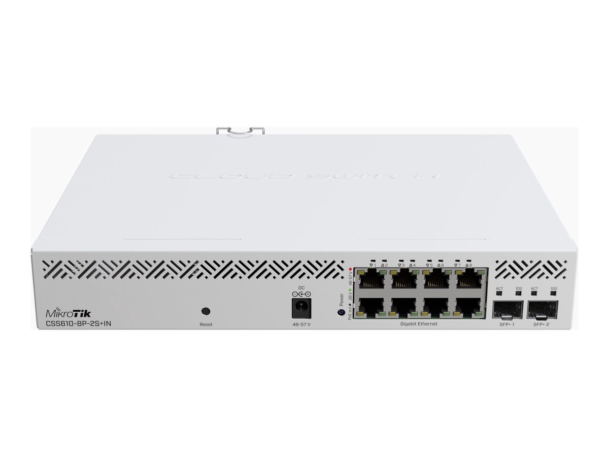 Cloud Router Switch, CSS610-8P-2S+IN, Router Switch, Rack Mountable, Mesh Support No, MU-MiMO No, No mobile broadband, SFP+ ports quantity 2