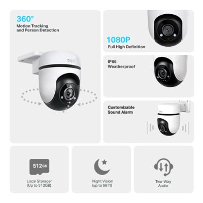 Pan/Tilt AI Home Security Wi-Fi Camera, Tapo C500, Dome, 2 MP, H.264, microSD card, up to 512 GB