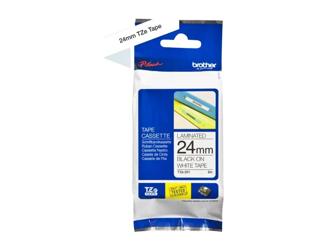 Brother | TZ-251 Laminated Tape | Black on White | TZe | 8 m | 2.4 cm