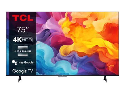 TV Set, TCL, 75", 4K/Smart, 3840x2160, Wireless LAN, Bluetooth, Google TV, 75V6B