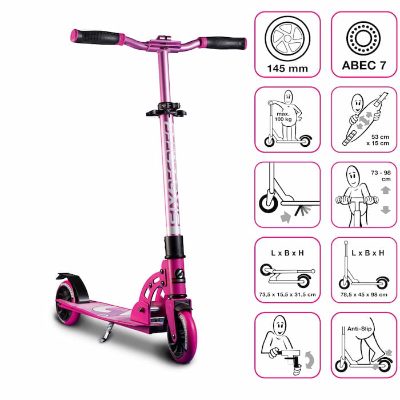 Six Degrees Aluminium Scooter skrejritenis 145 mm, rozā