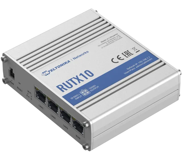 Teltonika | Industrial Router | RUTX10 | 802.11ac | 867 Mbit/s | 10/100/1000 Mbit/s | Ethernet LAN (RJ-45) ports 4 | Mesh Support No | MU-MiMO No | No mobile broadband | 1 | 24 month(s)