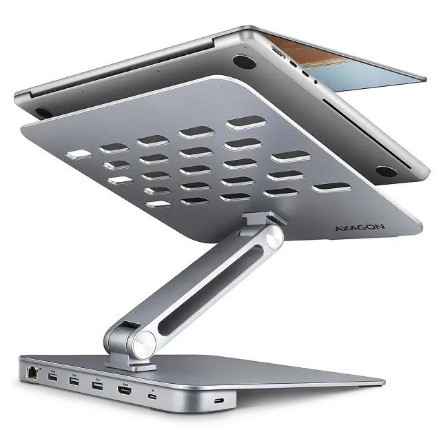 AXAGON Desk Mount | HMC-STND USB-C 5Gbps Stand and Hub 7in1 | Adjustable Height, Tilt | 10-16 " | Aluminum