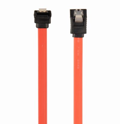CC-SATAM-DATA90-0.1M, Serial ATA III 10cm data cable with 90 degree bent connector, bulk packing, metal clips