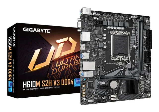 Mainboard|GIGABYTE|Intel H610|LGA1700|Micro-ATX|Memory DDR4|Memory slots 2|1xPCI-Express 3.0 1x|1xPCI-Express 4.0 16x|1xM.2|1x15pin D-sub|1xHDMI|2xDisplayPort|4xUSB 2.0|2xUSB 3.2|1xPS/2|1xRJ45|3xAudio port|H610MS2HV3DDR4