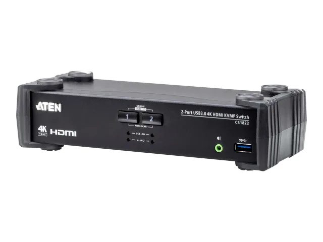 Aten | 2-Port USB 3.0 4K HDMI KVMP Switch with Audio Mixer Mode | CS1822
